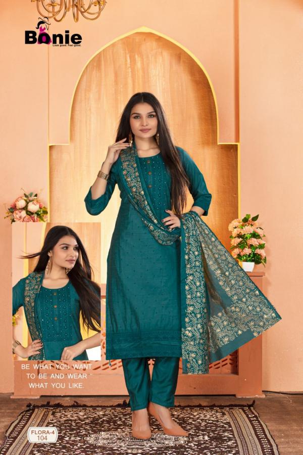 Bonie Flora 4 Stylish Kurti With Bottom Dupatta Collection